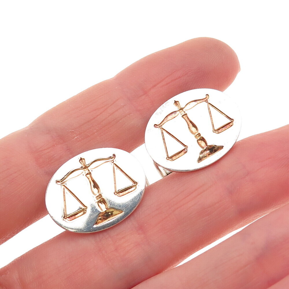 TIFFANY & CO. 925 Sterling Silver 18K Gold Vintage Libra Zodiac Sign Cufflinks